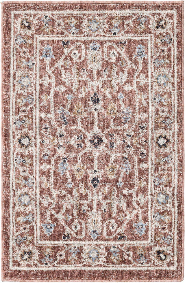 Dusty Rose 2' x 3' Eco Traditional Rectangle Area Rug 100% Recycled Space Dyed Polyester With Cotton Backing Classic Pattern Carpet for Living, Dining, Office Space for Sale at Rug Engine