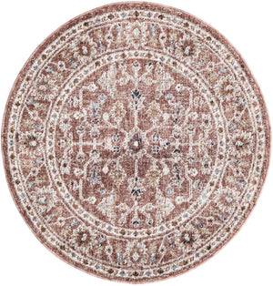Dusty Rose 3' 3 x 3' 3 Eco Traditional Round Area Rug 100% Recycled Space Dyed Polyester With Cotton Backing Classic Pattern Carpet for Living, Dining, Office Space for Sale at Rug Engine