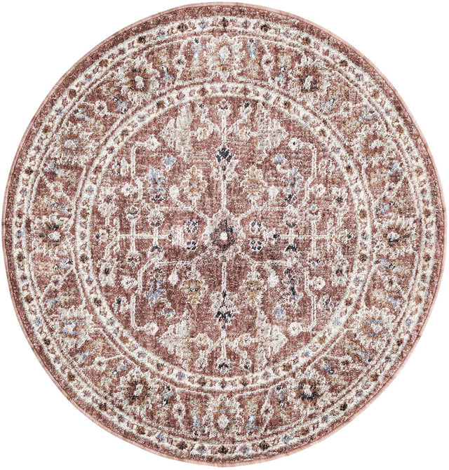 Dusty Rose 3' 3 x 3' 3 Eco Traditional Round Area Rug 100% Recycled Space Dyed Polyester With Cotton Backing Classic Pattern Carpet for Living, Dining, Office Space for Sale at Rug Engine