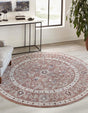 Dusty Rose 7' x 7' Eco Traditional Round Area Rug 100% Recycled Space Dyed Polyester With Cotton Backing Classic Pattern Carpet for Living, Dining, Office Space for Sale at Rug Engine