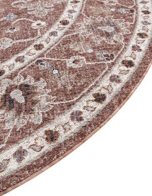 Dusty Rose 3' 3 x 3' 3 Eco Traditional Round Area Rug 100% Recycled Space Dyed Polyester With Cotton Backing Classic Pattern Carpet for Living, Dining, Office Space for Sale at Rug Engine
