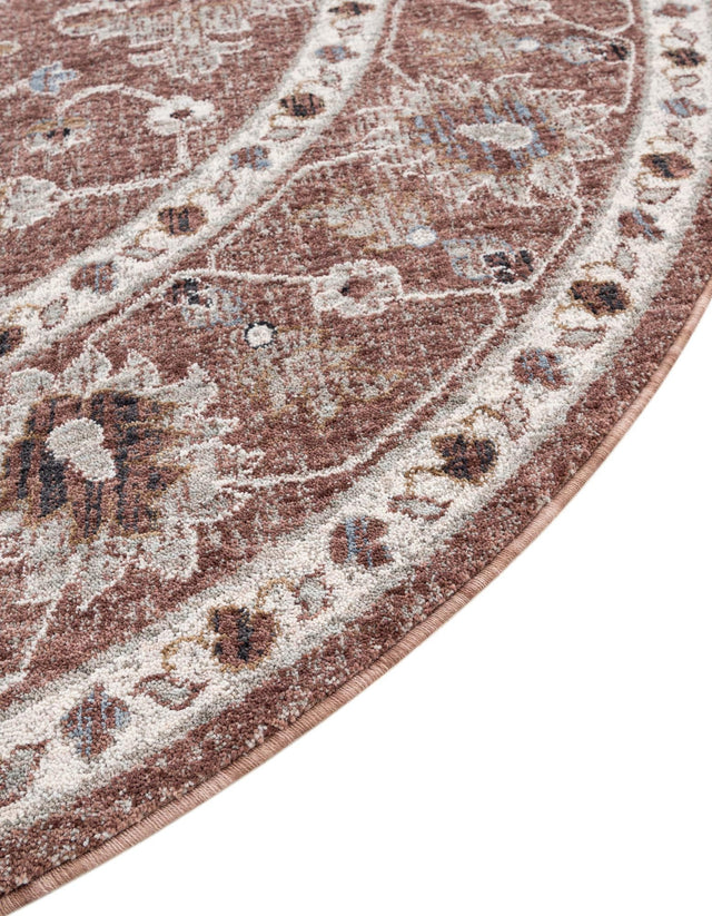 Dusty Rose 7' x 7' Eco Traditional Round Area Rug 100% Recycled Space Dyed Polyester With Cotton Backing Classic Pattern Carpet for Living, Dining, Office Space for Sale at Rug Engine
