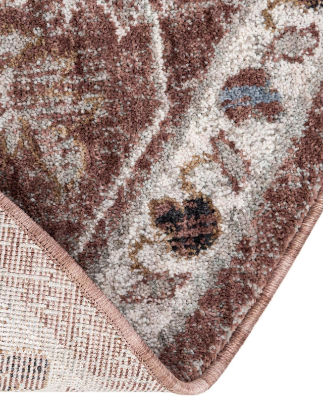 Dusty Rose 7' x 7' Eco Traditional Round Area Rug 100% Recycled Space Dyed Polyester With Cotton Backing Classic Pattern Carpet for Living, Dining, Office Space for Sale at Rug Engine