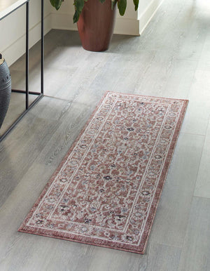 Dusty Rose 2' 7 x 12' Eco Traditional Runner Area Rug 100% Recycled Space Dyed Polyester With Cotton Backing Classic Pattern Carpet for Living, Dining, Office Space for Sale at Rug Engine