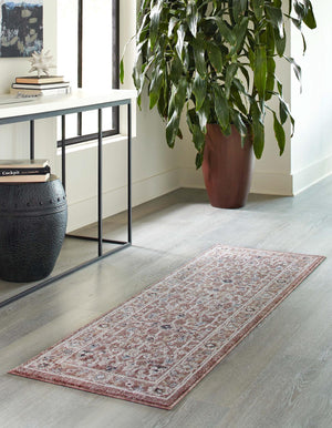 Dusty Rose 2' x 6' Eco Traditional Runner Area Rug 100% Recycled Space Dyed Polyester With Cotton Backing Classic Pattern Carpet for Living, Dining, Office Space for Sale at Rug Engine