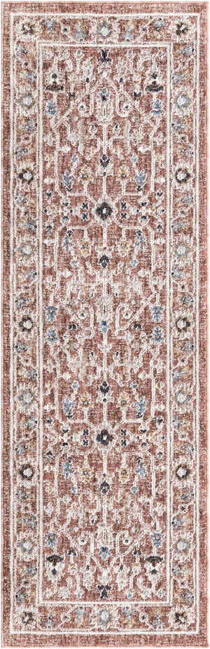Dusty Rose 2' x 6' Eco Traditional Runner Area Rug 100% Recycled Space Dyed Polyester With Cotton Backing Classic Pattern Carpet for Living, Dining, Office Space for Sale at Rug Engine