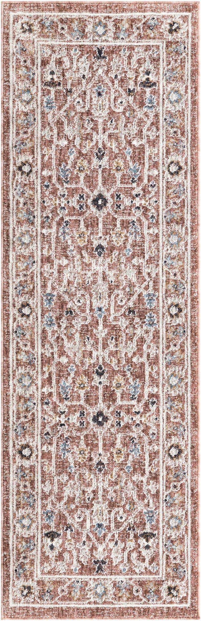 Dusty Rose 2' x 6' Eco Traditional Runner Area Rug 100% Recycled Space Dyed Polyester With Cotton Backing Classic Pattern Carpet for Living, Dining, Office Space for Sale at Rug Engine