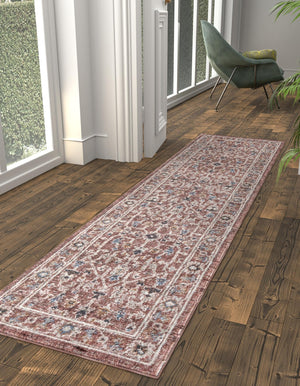 Dusty Rose 2' 7 x 12' Eco Traditional Runner Area Rug 100% Recycled Space Dyed Polyester With Cotton Backing Classic Pattern Carpet for Living, Dining, Office Space for Sale at Rug Engine