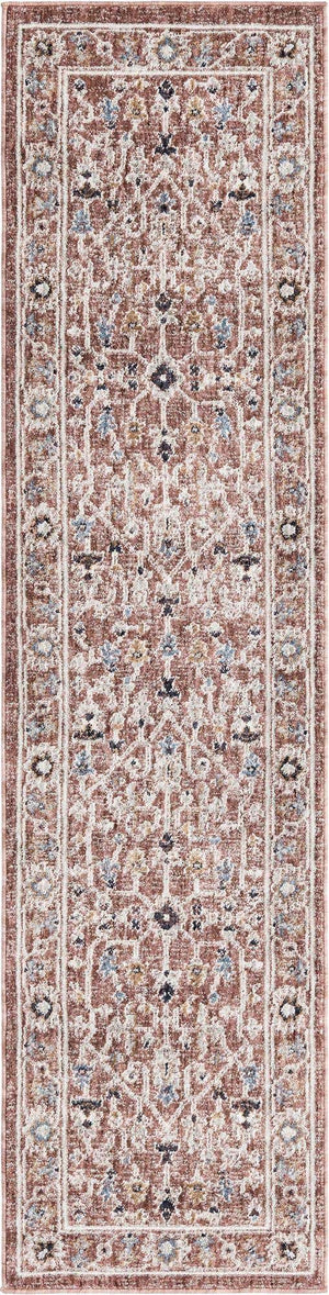 Dusty Rose 2' x 8' Eco Traditional Runner Area Rug 100% Recycled Space Dyed Polyester With Cotton Backing Classic Pattern Carpet for Living, Dining, Office Space for Sale at Rug Engine