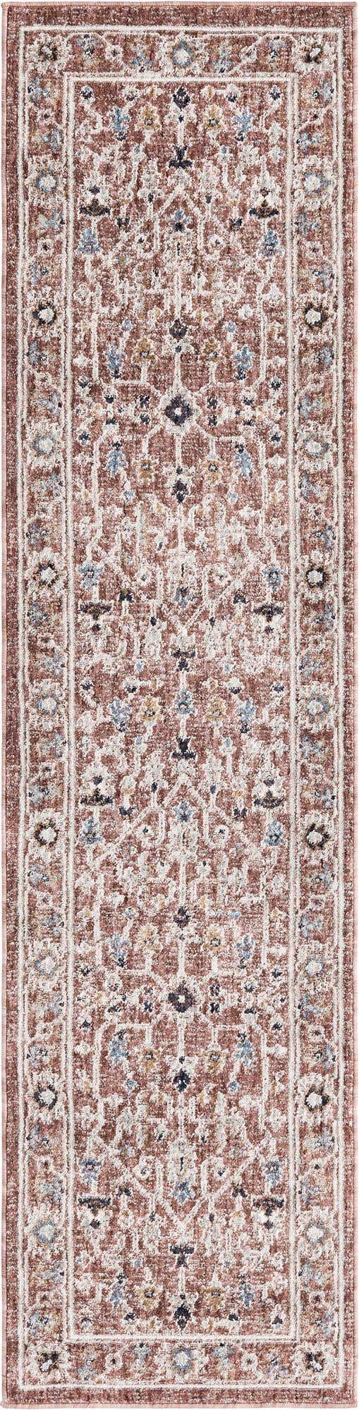 Dusty Rose 2' x 8' Eco Traditional Runner Area Rug 100% Recycled Space Dyed Polyester With Cotton Backing Classic Pattern Carpet for Living, Dining, Office Space for Sale at Rug Engine