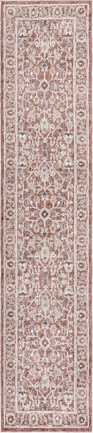 Dusty Rose 2' 7 x 12' Eco Traditional Runner Area Rug 100% Recycled Space Dyed Polyester With Cotton Backing Classic Pattern Carpet for Living, Dining, Office Space for Sale at Rug Engine