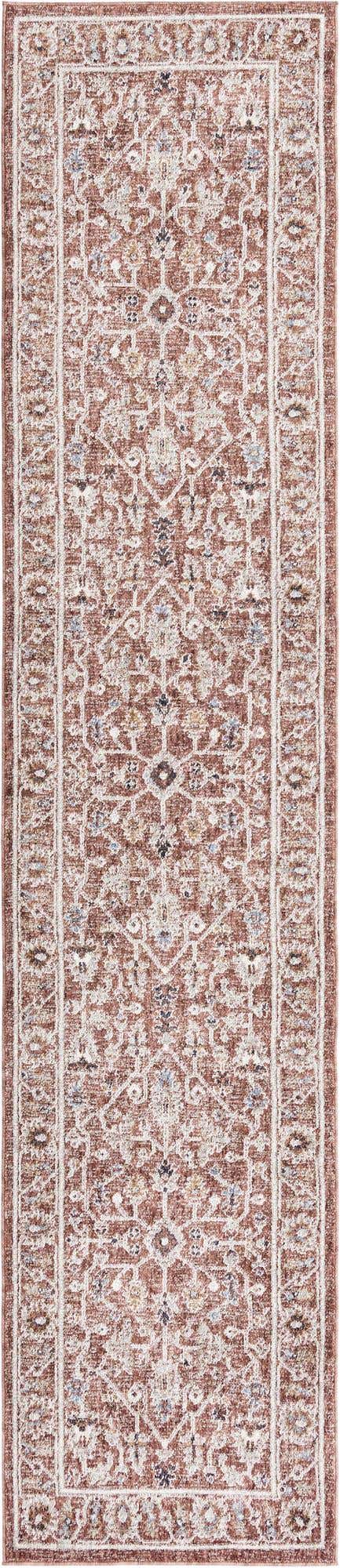 Dusty Rose 2' 7 x 12' Eco Traditional Runner Area Rug 100% Recycled Space Dyed Polyester With Cotton Backing Classic Pattern Carpet for Living, Dining, Office Space for Sale at Rug Engine