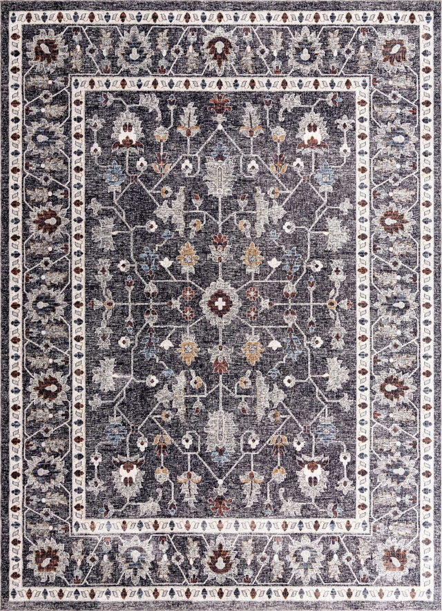 Charcoal Gray 10' x 13' Eco Traditional Rectangle Area Rug 100% Recycled Space Dyed Polyester With Cotton Backing Classic Pattern Carpet for Living, Dining, Office Space for Sale at Rug Engine