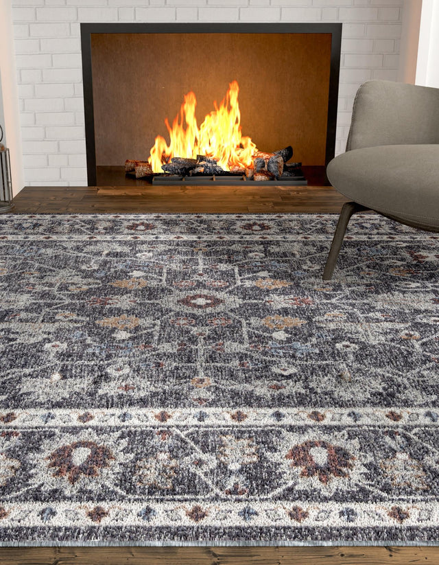 Charcoal Gray 4' x 6' Eco Traditional Rectangle Area Rug 100% Recycled Space Dyed Polyester With Cotton Backing Classic Pattern Carpet for Living, Dining, Office Space for Sale at Rug Engine