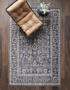 Charcoal Gray 4' x 6' Eco Traditional Rectangle Area Rug 100% Recycled Space Dyed Polyester With Cotton Backing Classic Pattern Carpet for Living, Dining, Office Space for Sale at Rug Engine