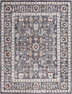 Charcoal Gray 7' 10 x 10' Eco Traditional Rectangle Area Rug 100% Recycled Space Dyed Polyester With Cotton Backing Classic Pattern Carpet for Living, Dining, Office Space for Sale at Rug Engine