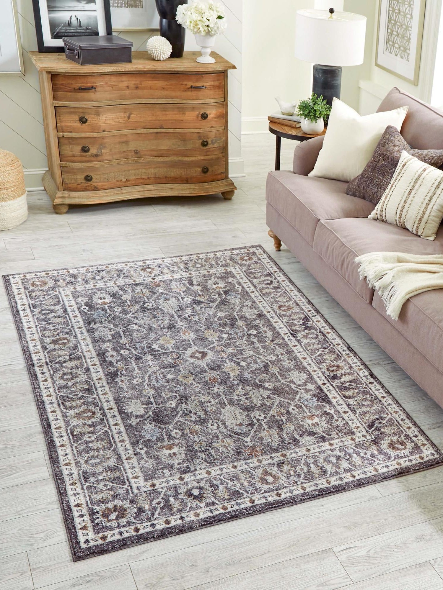 Charcoal Gray 2' x 3' Eco Traditional Rectangle Area Rug 100% Recycled Space Dyed Polyester With Cotton Backing Classic Pattern Carpet for Living, Dining, Office Space for Sale at Rug Engine