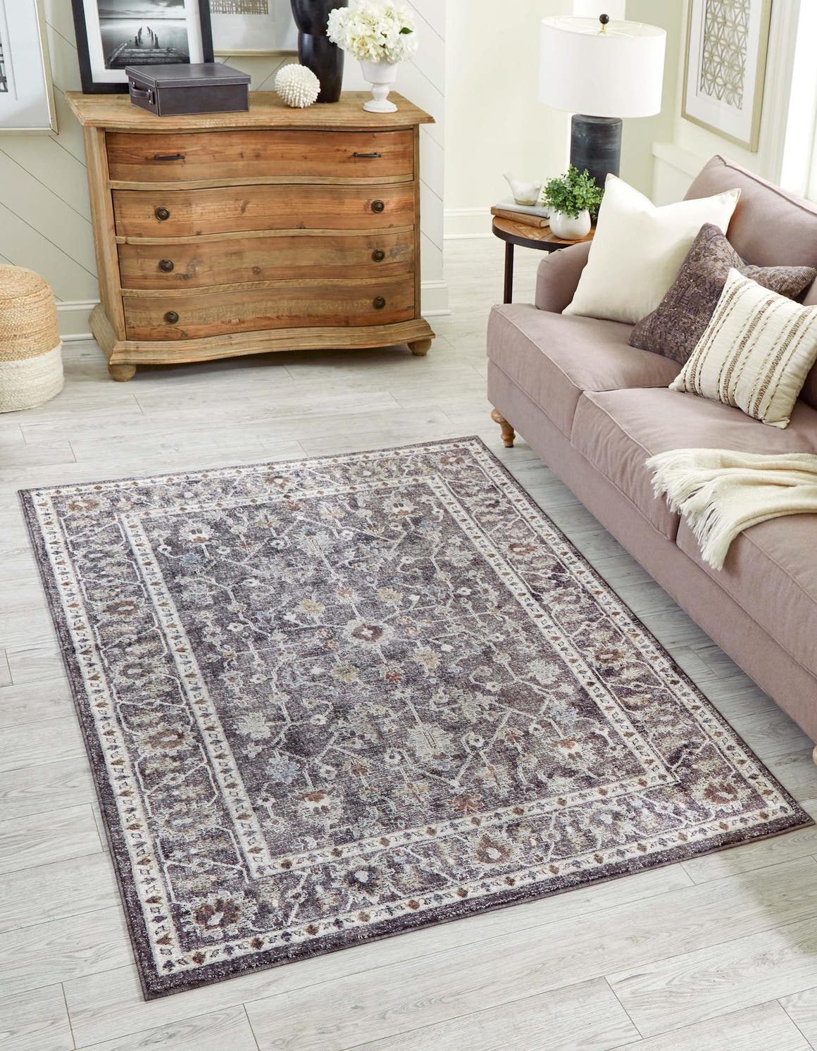 Charcoal Gray 4' x 6' Eco Traditional Rectangle Area Rug 100% Recycled Space Dyed Polyester With Cotton Backing Classic Pattern Carpet for Living, Dining, Office Space for Sale at Rug Engine