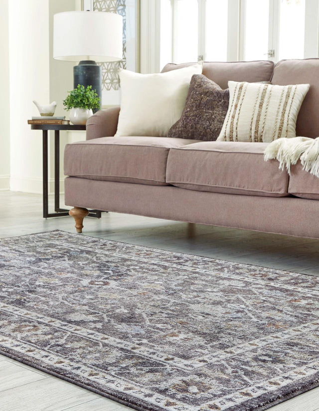 Charcoal Gray 7' 10 x 10' Eco Traditional Rectangle Area Rug 100% Recycled Space Dyed Polyester With Cotton Backing Classic Pattern Carpet for Living, Dining, Office Space for Sale at Rug Engine