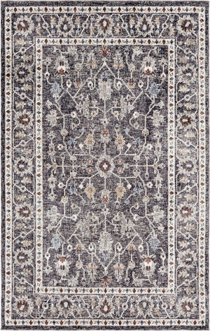Charcoal Gray 5' 3 x 8' Eco Traditional Rectangle Area Rug 100% Recycled Space Dyed Polyester With Cotton Backing Classic Pattern Carpet for Living, Dining, Office Space for Sale at Rug Engine