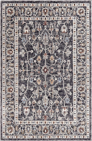 Charcoal Gray 4' x 6' Eco Traditional Rectangle Area Rug 100% Recycled Space Dyed Polyester With Cotton Backing Classic Pattern Carpet for Living, Dining, Office Space for Sale at Rug Engine