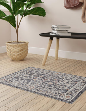 Charcoal Gray 4' x 6' Eco Traditional Rectangle Area Rug 100% Recycled Space Dyed Polyester With Cotton Backing Classic Pattern Carpet for Living, Dining, Office Space for Sale at Rug Engine