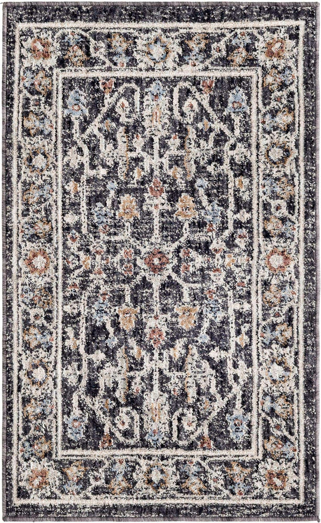 Charcoal Gray 2' x 3' Eco Traditional Rectangle Area Rug 100% Recycled Space Dyed Polyester With Cotton Backing Classic Pattern Carpet for Living, Dining, Office Space for Sale at Rug Engine