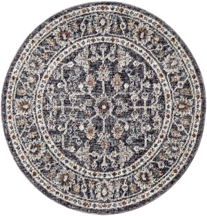 Charcoal Gray 3' 3 x 3' 3 Eco Traditional Round Area Rug 100% Recycled Space Dyed Polyester With Cotton Backing Classic Pattern Carpet for Living, Dining, Office Space for Sale at Rug Engine