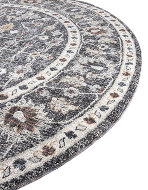 Charcoal Gray 3' 3 x 3' 3 Eco Traditional Round Area Rug 100% Recycled Space Dyed Polyester With Cotton Backing Classic Pattern Carpet for Living, Dining, Office Space for Sale at Rug Engine