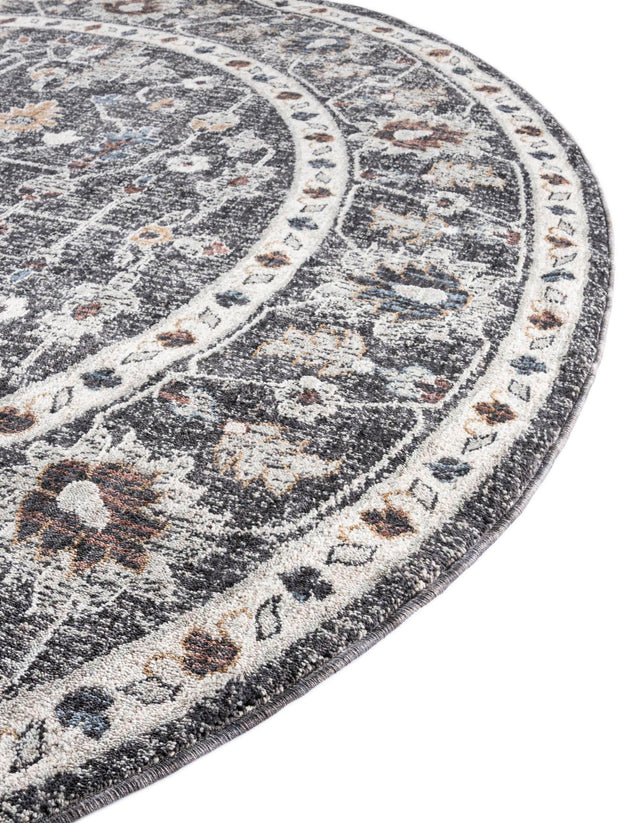 Charcoal Gray 3' 3 x 3' 3 Eco Traditional Round Area Rug 100% Recycled Space Dyed Polyester With Cotton Backing Classic Pattern Carpet for Living, Dining, Office Space for Sale at Rug Engine