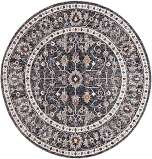 Charcoal Gray 7' x 7' Eco Traditional Round Area Rug 100% Recycled Space Dyed Polyester With Cotton Backing Classic Pattern Carpet for Living, Dining, Office Space for Sale at Rug Engine