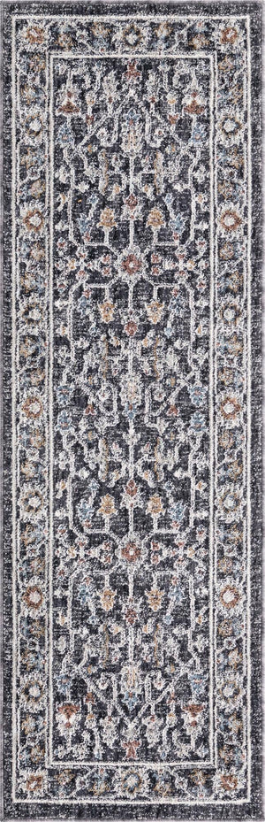 Charcoal Gray 2' x 6' Eco Traditional Runner Area Rug 100% Recycled Space Dyed Polyester With Cotton Backing Classic Pattern Carpet for Living, Dining, Office Space for Sale at Rug Engine