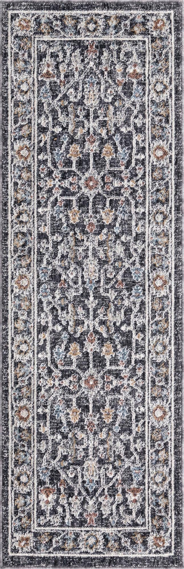 Charcoal Gray 2' x 6' Eco Traditional Runner Area Rug 100% Recycled Space Dyed Polyester With Cotton Backing Classic Pattern Carpet for Living, Dining, Office Space for Sale at Rug Engine