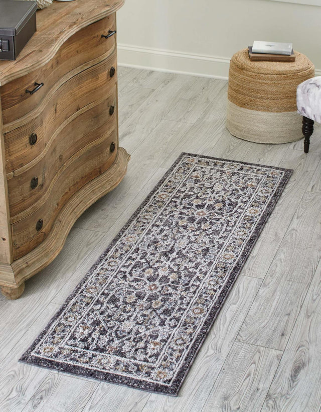 Charcoal Gray 2' x 8' Eco Traditional Runner Area Rug 100% Recycled Space Dyed Polyester With Cotton Backing Classic Pattern Carpet for Living, Dining, Office Space for Sale at Rug Engine