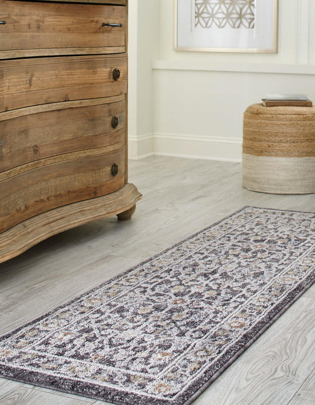 Charcoal Gray 2' x 8' Eco Traditional Runner Area Rug 100% Recycled Space Dyed Polyester With Cotton Backing Classic Pattern Carpet for Living, Dining, Office Space for Sale at Rug Engine