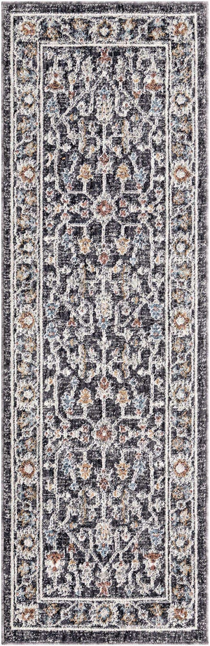 Charcoal Gray 2' x 6' Eco Traditional Runner Area Rug 100% Recycled Space Dyed Polyester With Cotton Backing Classic Pattern Carpet for Living, Dining, Office Space for Sale at Rug Engine