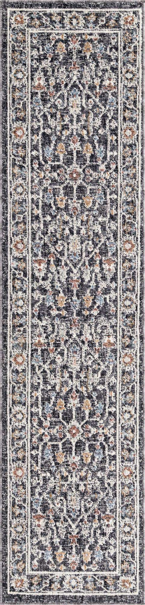 Charcoal Gray 2' x 8' Eco Traditional Runner Area Rug 100% Recycled Space Dyed Polyester With Cotton Backing Classic Pattern Carpet for Living, Dining, Office Space for Sale at Rug Engine