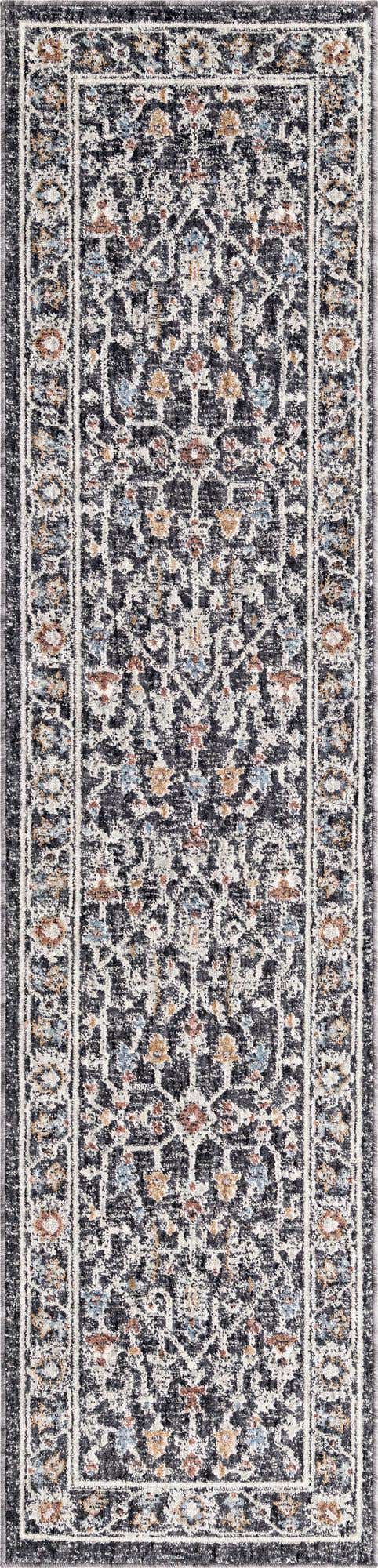 Charcoal Gray 2' x 8' Eco Traditional Runner Area Rug 100% Recycled Space Dyed Polyester With Cotton Backing Classic Pattern Carpet for Living, Dining, Office Space for Sale at Rug Engine
