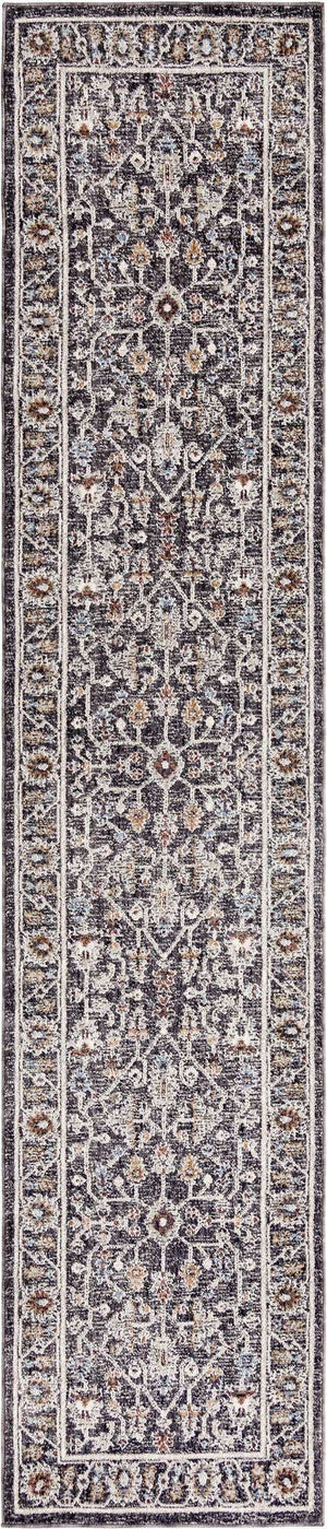 Charcoal Gray 2' 7 x 12' Eco Traditional Runner Area Rug 100% Recycled Space Dyed Polyester With Cotton Backing Classic Pattern Carpet for Living, Dining, Office Space for Sale at Rug Engine