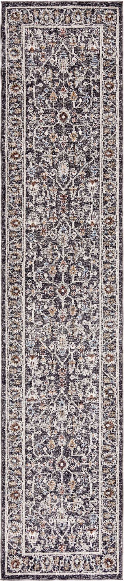 Charcoal Gray 2' 7 x 12' Eco Traditional Runner Area Rug 100% Recycled Space Dyed Polyester With Cotton Backing Classic Pattern Carpet for Living, Dining, Office Space for Sale at Rug Engine