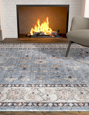 Harbor Blue 7' 10 x 10' Eco Traditional Rectangle Area Rug 100% Recycled Space Dyed Polyester With Cotton Backing Classic Pattern Carpet for Living, Dining, Office Space for Sale at Rug Engine