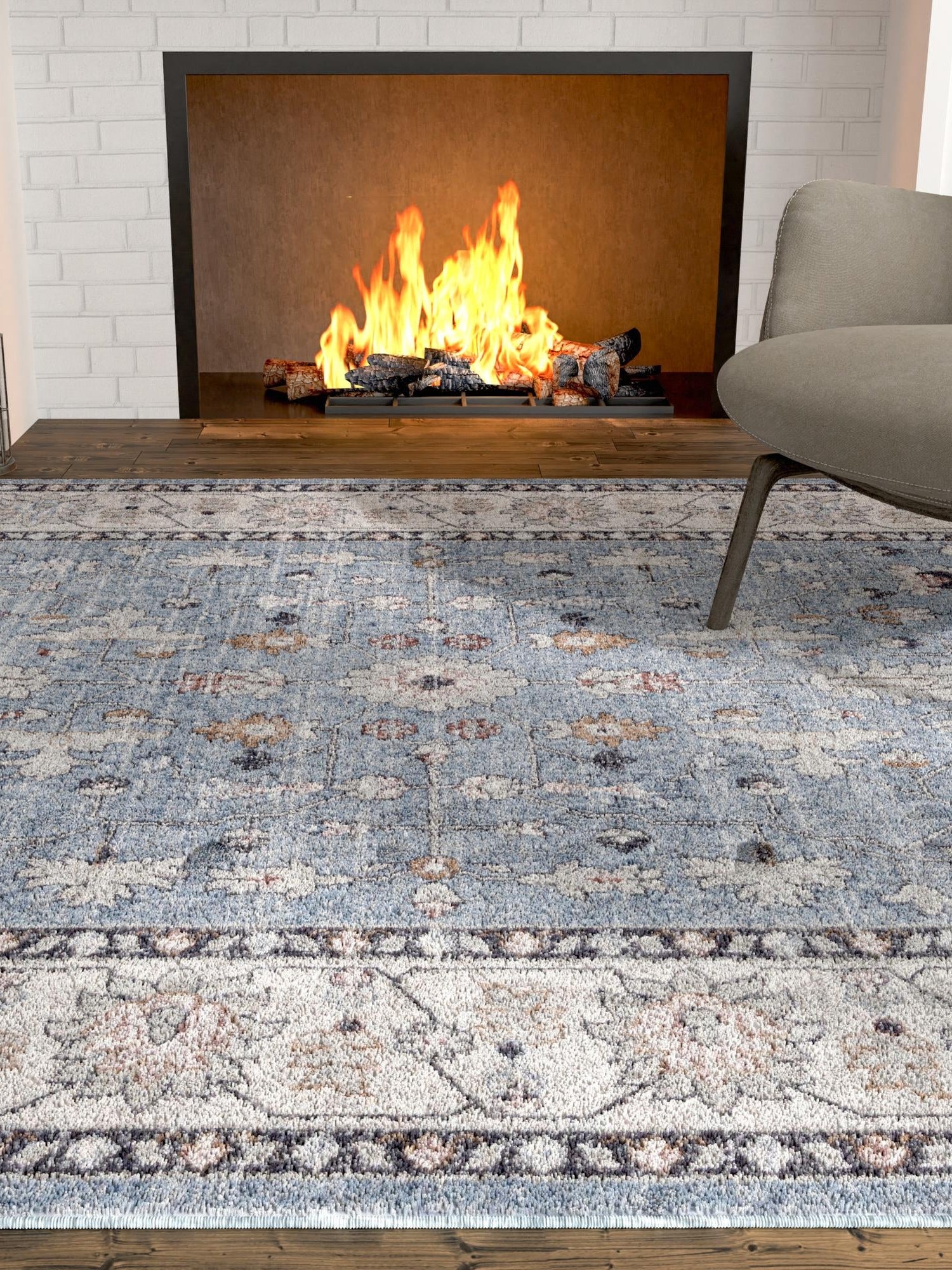 Harbor Blue 4' x 6' Eco Traditional Rectangle Area Rug 100% Recycled Space Dyed Polyester With Cotton Backing Classic Pattern Carpet for Living, Dining, Office Space for Sale at Rug Engine