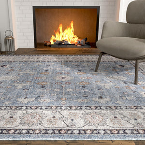 Harbor Blue 7' 10 x 10' Eco Traditional Rectangle Area Rug 100% Recycled Space Dyed Polyester With Cotton Backing Classic Pattern Carpet for Living, Dining, Office Space for Sale at Rug Engine