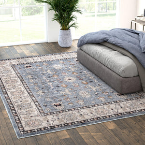 Harbor Blue 7' 10 x 10' Eco Traditional Rectangle Area Rug 100% Recycled Space Dyed Polyester With Cotton Backing Classic Pattern Carpet for Living, Dining, Office Space for Sale at Rug Engine