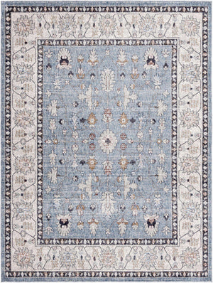 Harbor Blue 7' 10 x 10' Eco Traditional Rectangle Area Rug 100% Recycled Space Dyed Polyester With Cotton Backing Classic Pattern Carpet for Living, Dining, Office Space for Sale at Rug Engine