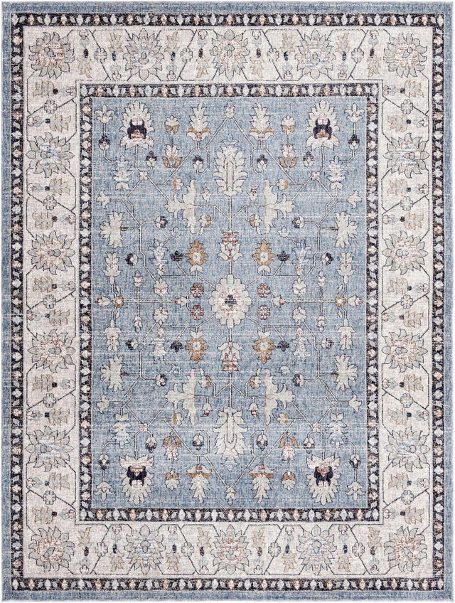 Harbor Blue 7' 10 x 10' Eco Traditional Rectangle Area Rug 100% Recycled Space Dyed Polyester With Cotton Backing Classic Pattern Carpet for Living, Dining, Office Space for Sale at Rug Engine