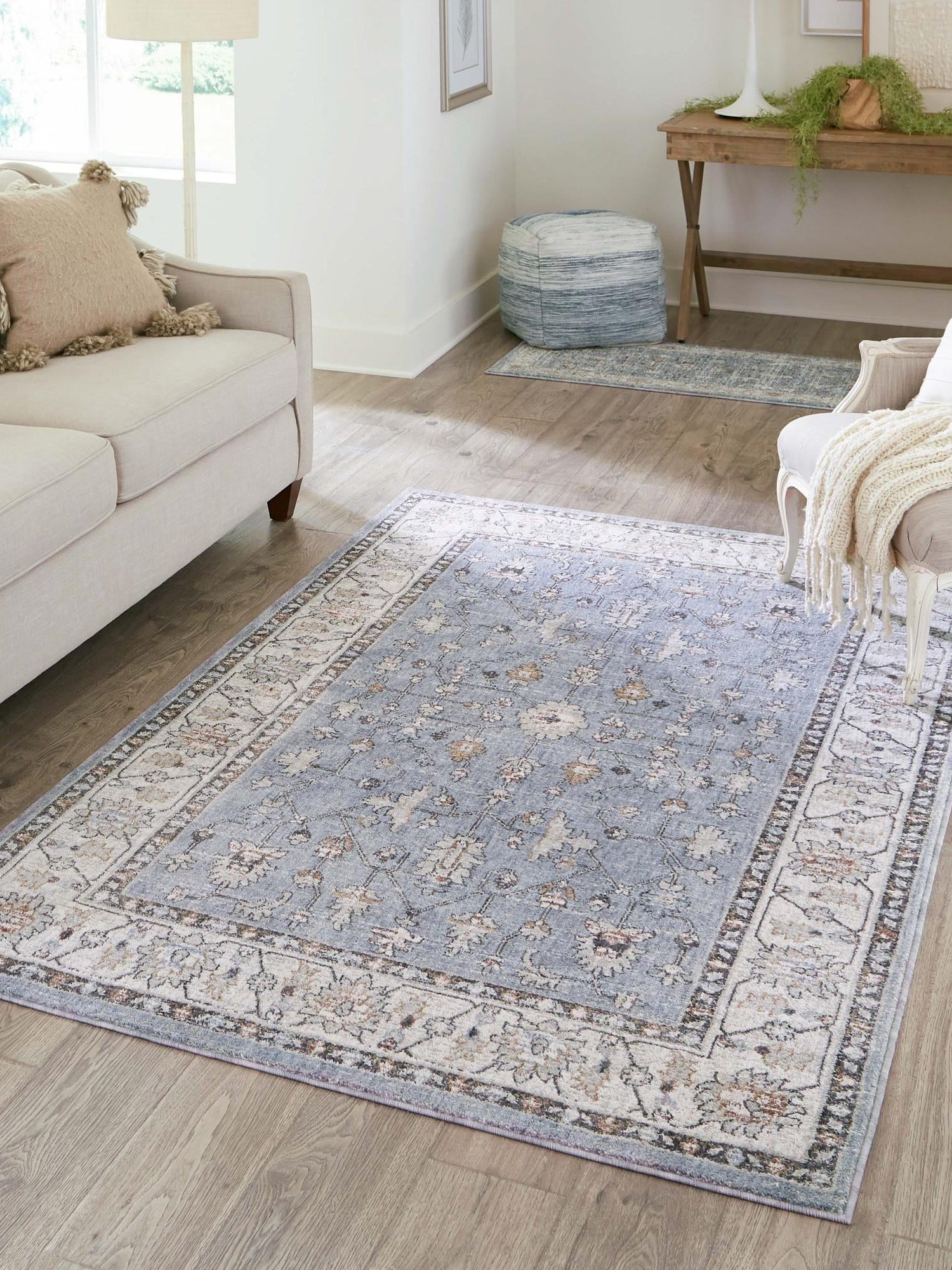 Harbor Blue 7' 10 x 10' Eco Traditional Rectangle Area Rug 100% Recycled Space Dyed Polyester With Cotton Backing Classic Pattern Carpet for Living, Dining, Office Space for Sale at Rug Engine