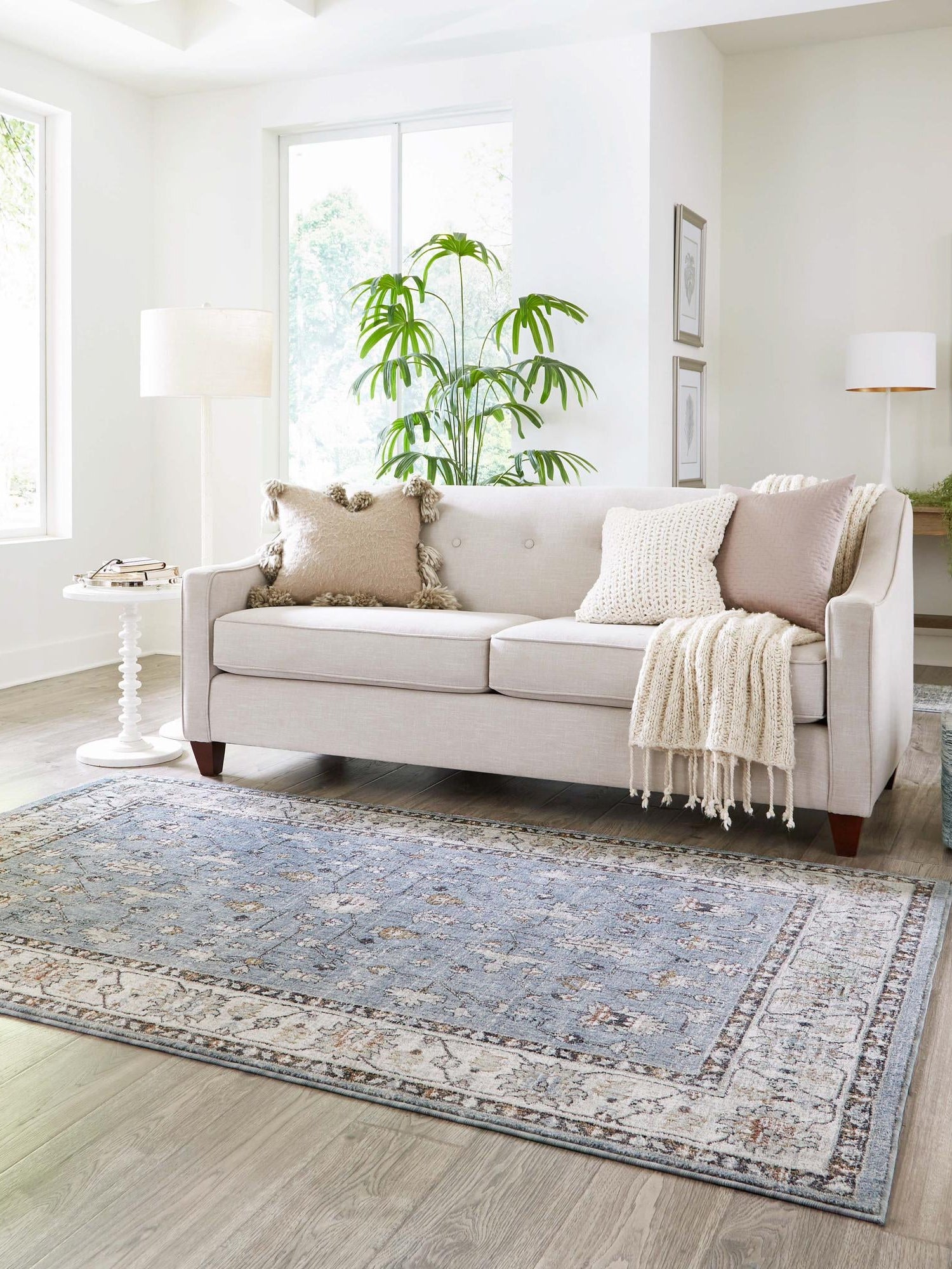 Harbor Blue 2' x 3' Eco Traditional Rectangle Area Rug 100% Recycled Space Dyed Polyester With Cotton Backing Classic Pattern Carpet for Living, Dining, Office Space for Sale at Rug Engine