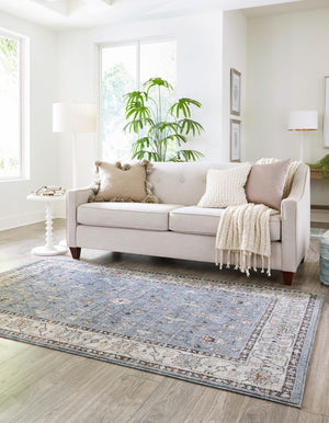 Harbor Blue 2' x 3' Eco Traditional Rectangle Area Rug 100% Recycled Space Dyed Polyester With Cotton Backing Classic Pattern Carpet for Living, Dining, Office Space for Sale at Rug Engine