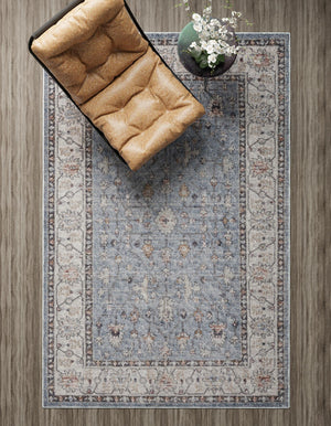 Harbor Blue 7' 10 x 10' Eco Traditional Rectangle Area Rug 100% Recycled Space Dyed Polyester With Cotton Backing Classic Pattern Carpet for Living, Dining, Office Space for Sale at Rug Engine